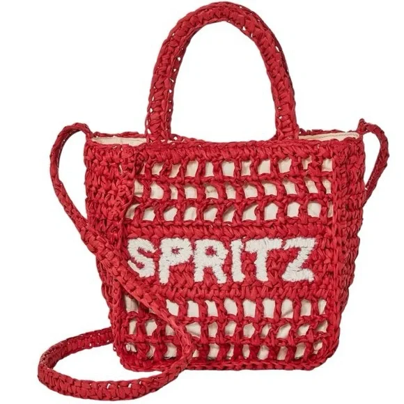 New Universal Thread Spritz Tote Bag Red Woven Paper Straw Crochet Purse Raffia - Picture 2 of 11